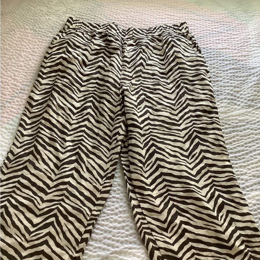 Zebra Print Wide Leg Pants — Black/brown  & Cream